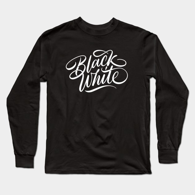 Black White Lettering Design Long Sleeve T-Shirt by RieType Studio